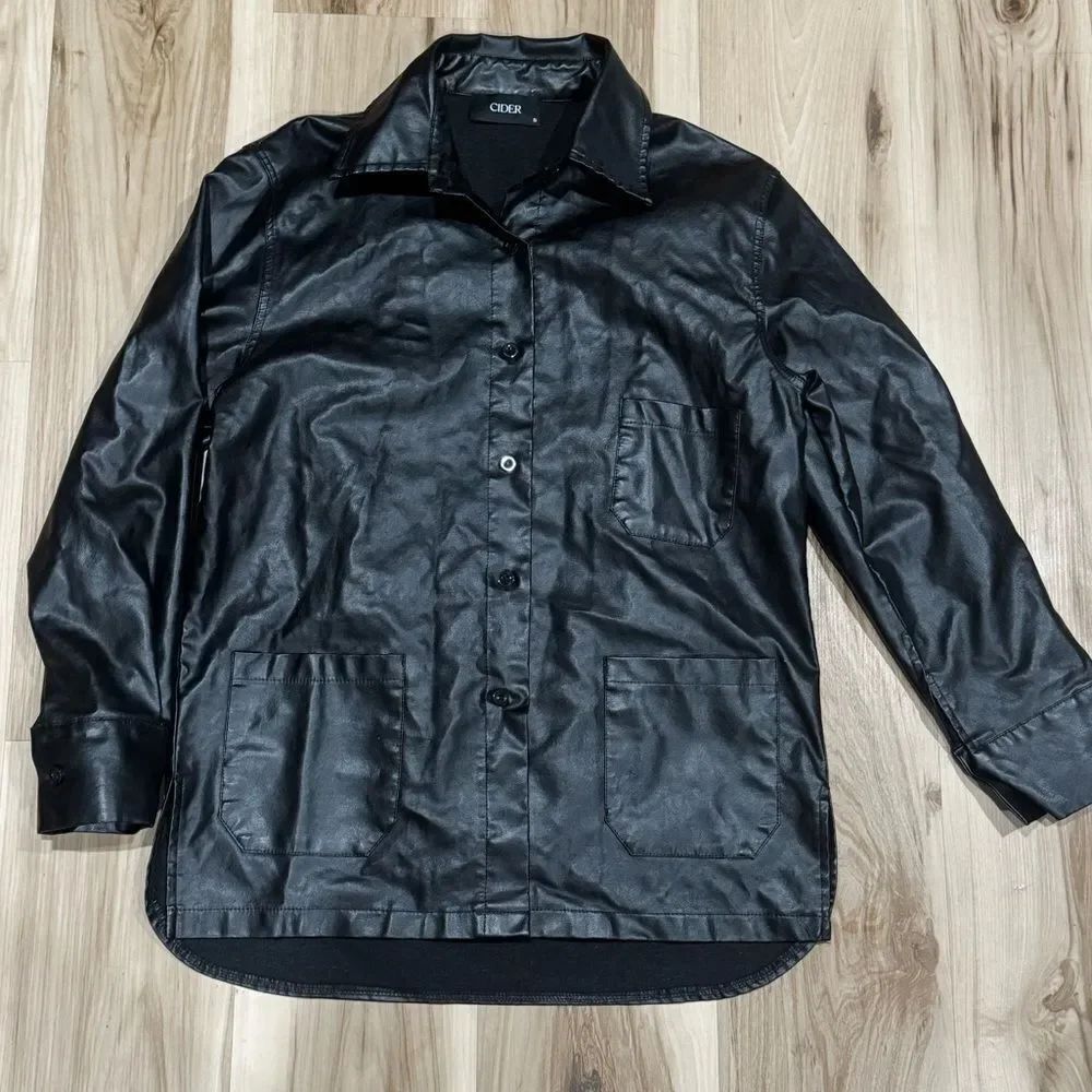 Cider Faux Leather Black Button Up Jacket Women’s Small